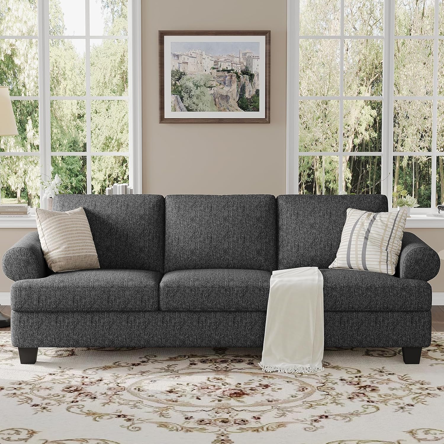 91 Inch Lawson Sofa with Extra Deep Seats Oversize, Mid-Century 3-Seat Sofa Couch, for Living Room, Apartment, Lounge, Dark Gray