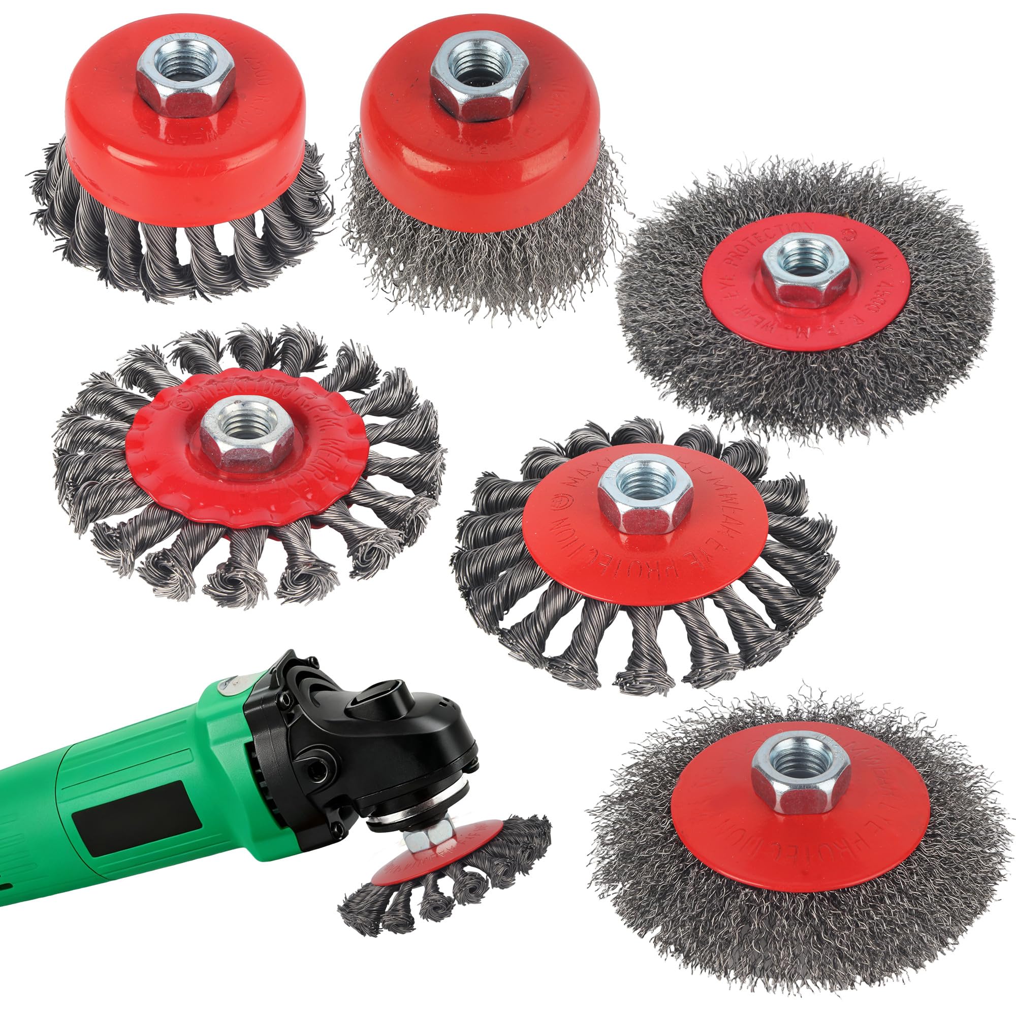 6 Pieces Wire Brush for Drill Grinder, M14 Metal Brush for Drill Grinder, Ø 75 mm + Ø 100 mm Wire Brush Set, for Rust Removal, Paint