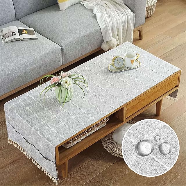 Wipe Clean Linen Coffee Tablecloth With Pockets, Rectangular Coffee Table Cover, Tea Table Cloth Washer Dryer Fridge Top Cover, Table Runner. Fits Sizes Around 50x100cm Tables-C-50x145cm(20x57inch)
