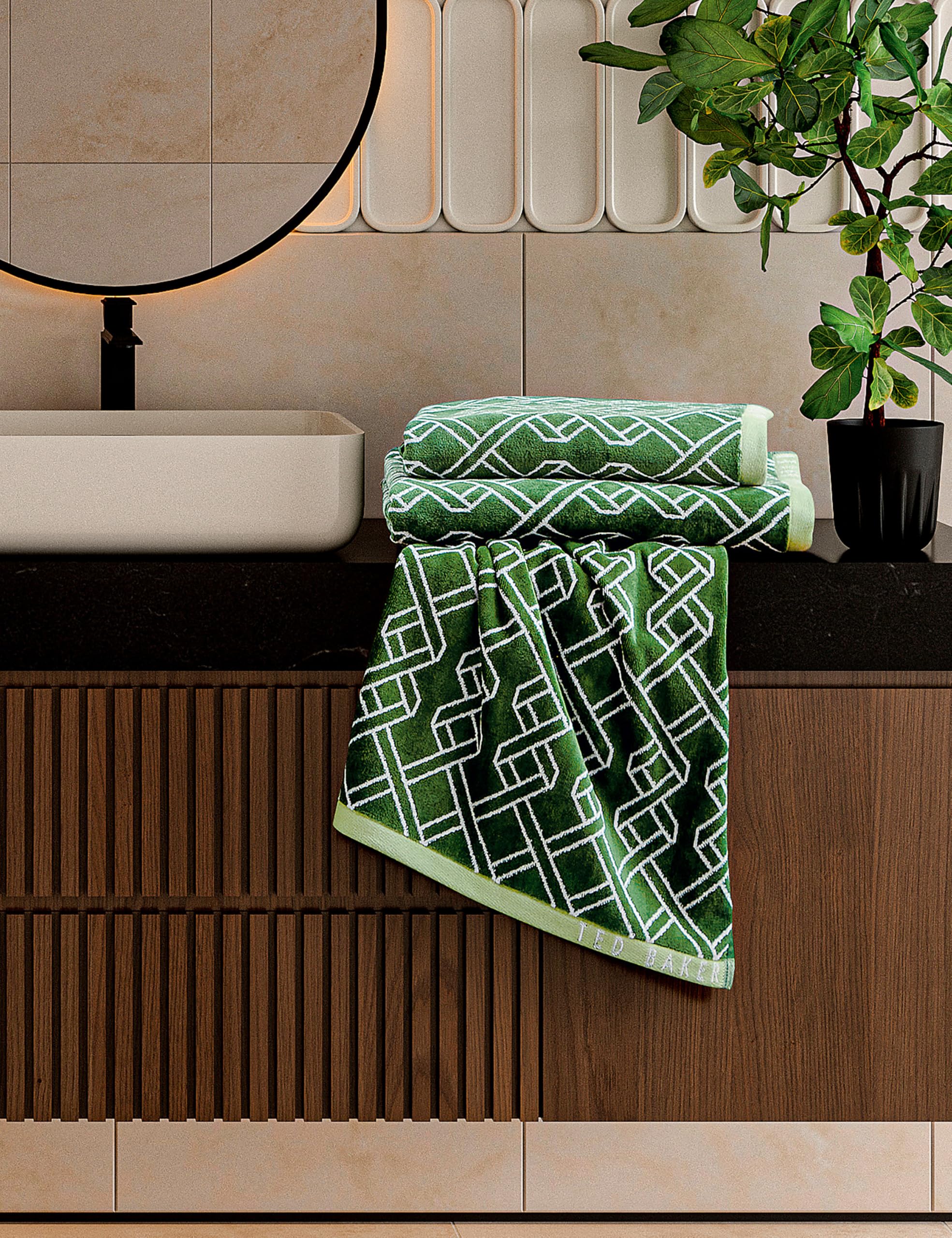 Ted Baker Unisex Green 'Ribbon Stripe' Cotton Towels In