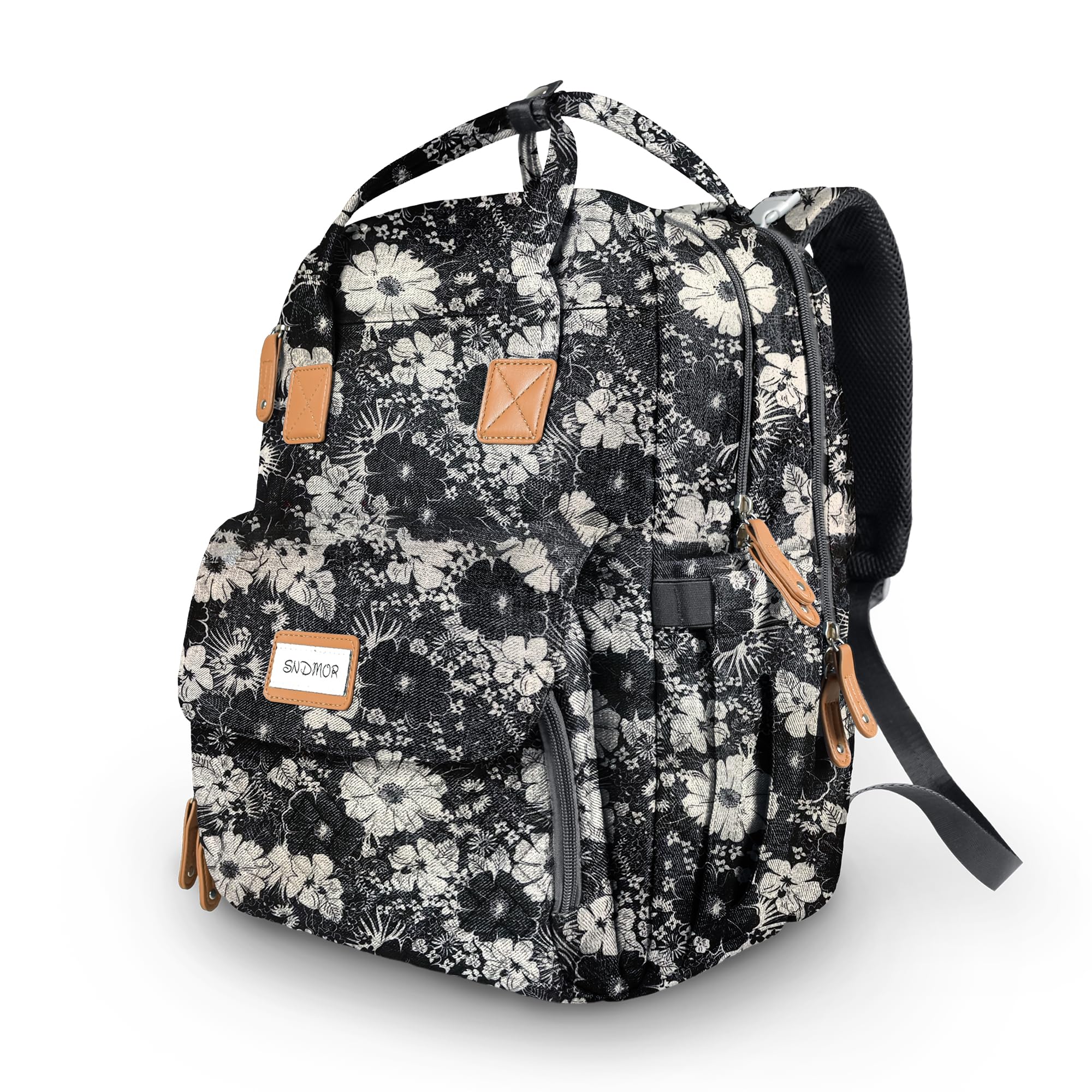 SNDMOR Bolsa Pañales Bebe, Large Mochila Pañales, Walking Mum Mochila Adecuado Para Viajar, Ir De Compras Y Caminar (Flores)