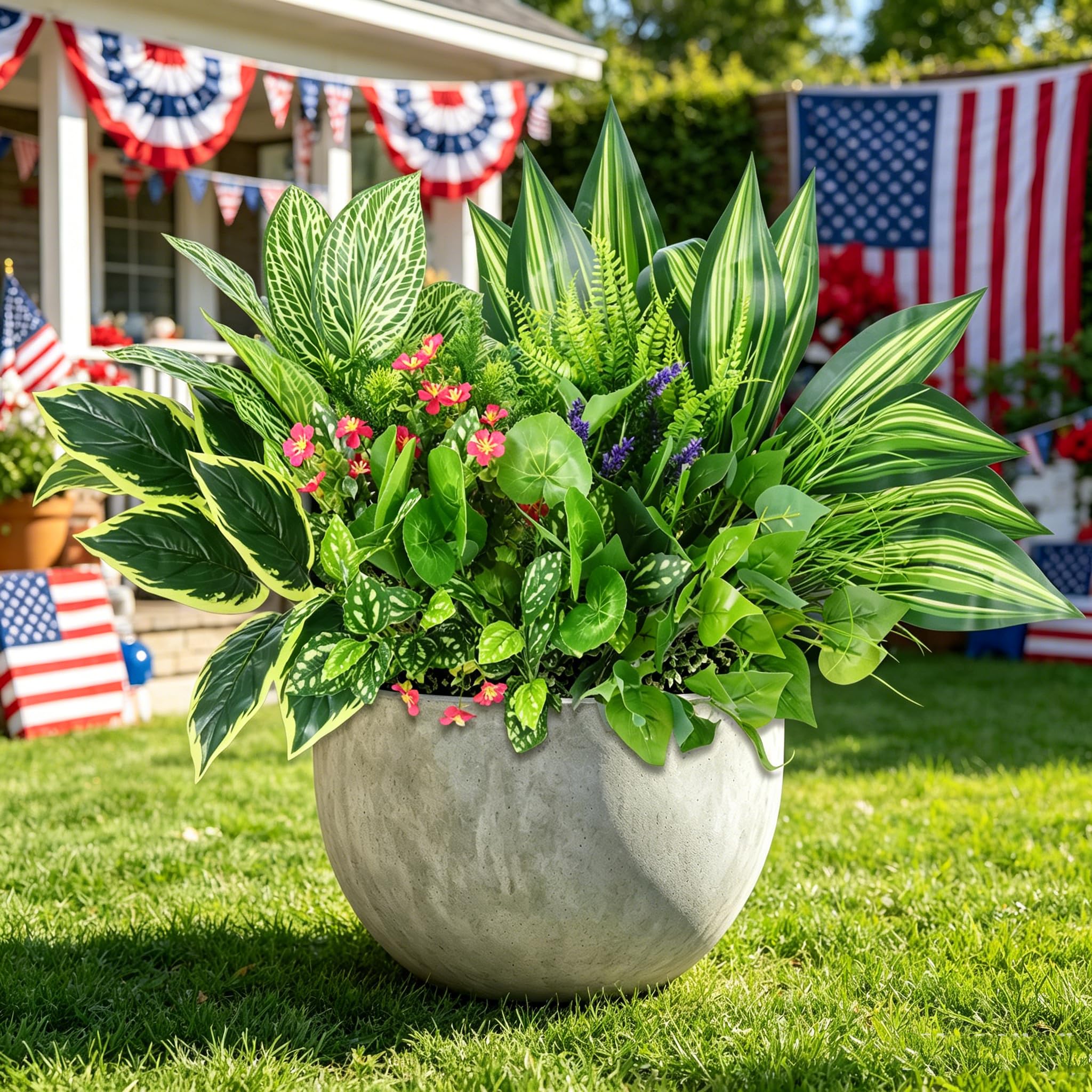 Artificial Outdoor Plants 14 Bundles – UV Resistant Faux Greenery with Flowers, Realistic Fake Bushes & Shrubs for Planters, Window Boxes, Porch, Patio, Garden & Indoor Outdoor Dec image 3