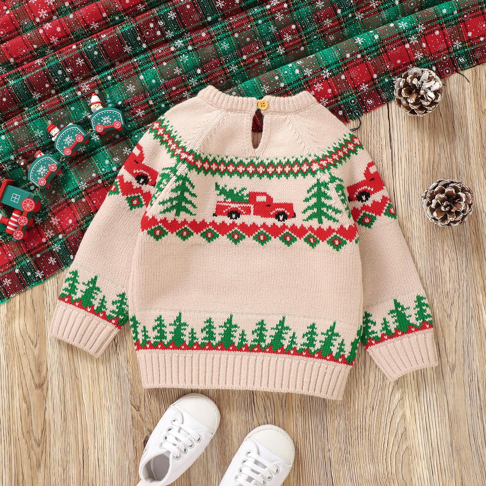 Pull de Noël tricoté à manches longues pour bébé garçon et fille - Imprimé lettre - Pull en tricot pour tout-petits - Tenue d'hiver