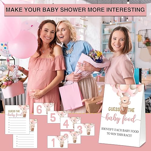 Vista 36 de Guess the Baby Food Party Games, Baby Shower Game Set, 1 Standing Sign + 25 Answer Cards + 6 Number Cards, Brown Bear Gender Reveal Party
