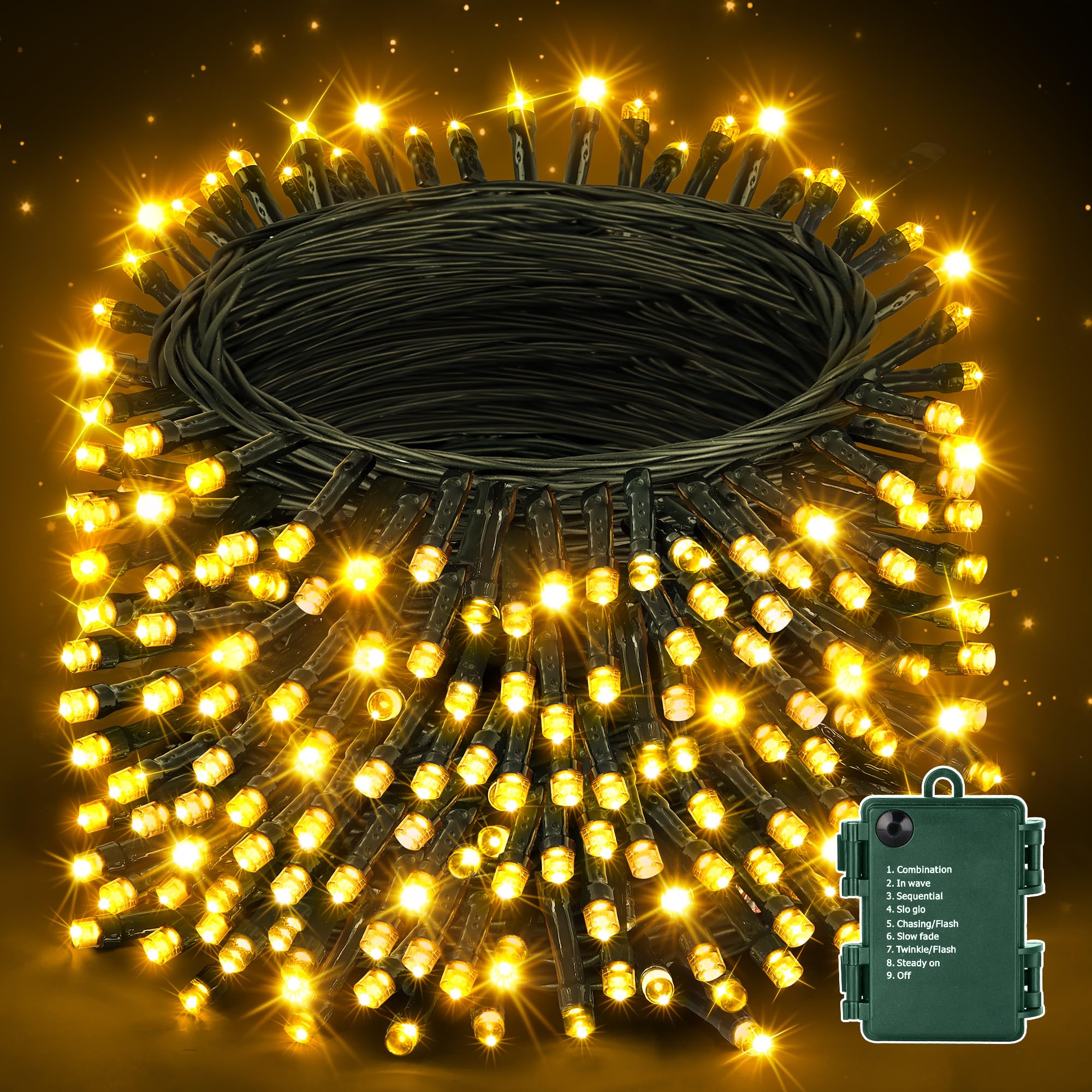 Luci Albero Di Natale a Batteria, 20m 200LEDs Catena Luminosa Esterno 8 Modalità,Impermeabile IP44 Luci Natale Esterno e Interno Batteria, Luci Albero di Natale per Festa,Giardino,Natale,Halloween