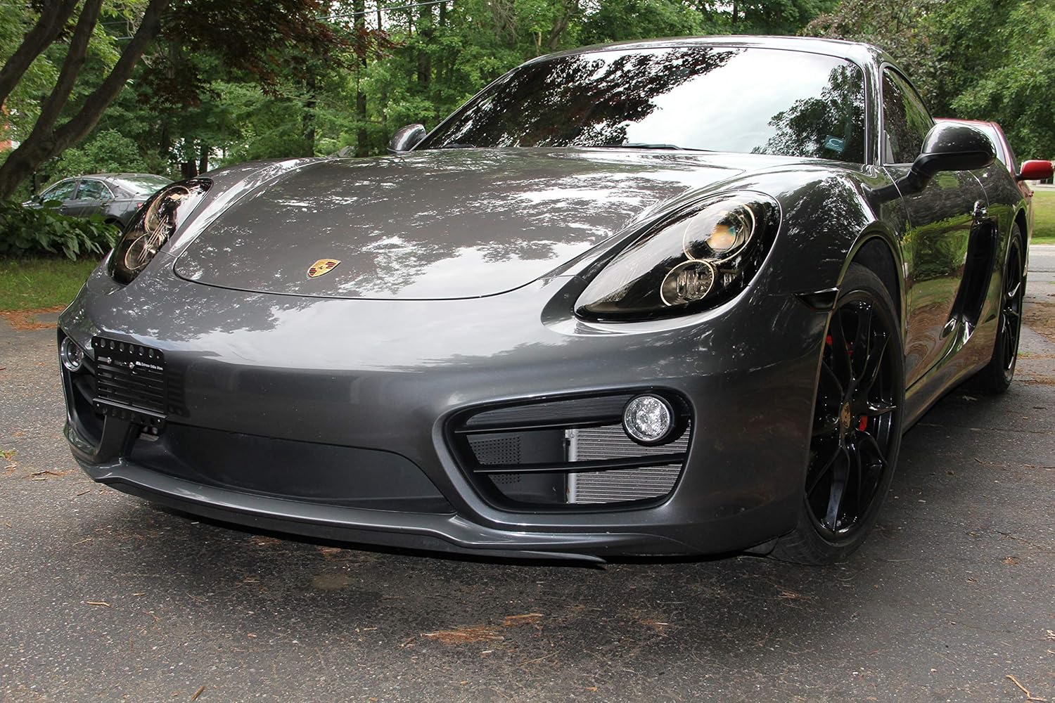 Extreme Online Store Replacement for 2014-2016 Porsche 981 Cayman No PDC Models | EOS Plate Version 1 Front Bumper Tow Hook License Relocator Mount Bracket Tow-040 (Mid Size)