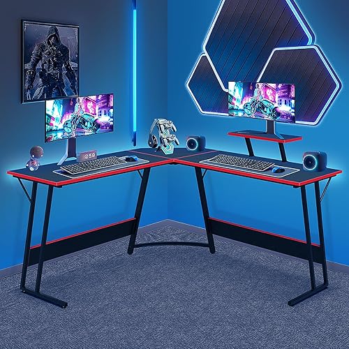 Miniatura 2 de Escritorio esquinero para juegos en forma de L con escritorio grande para estudiar, trabajar y jugar para el hogar y el lugar de trabajo, color negro