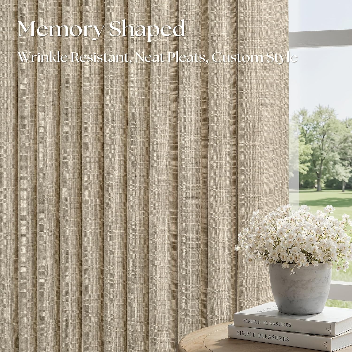 Blackout Pinch Pleated Curtains 2 Panel Set for Living Room Darkening Thick Linen Textured