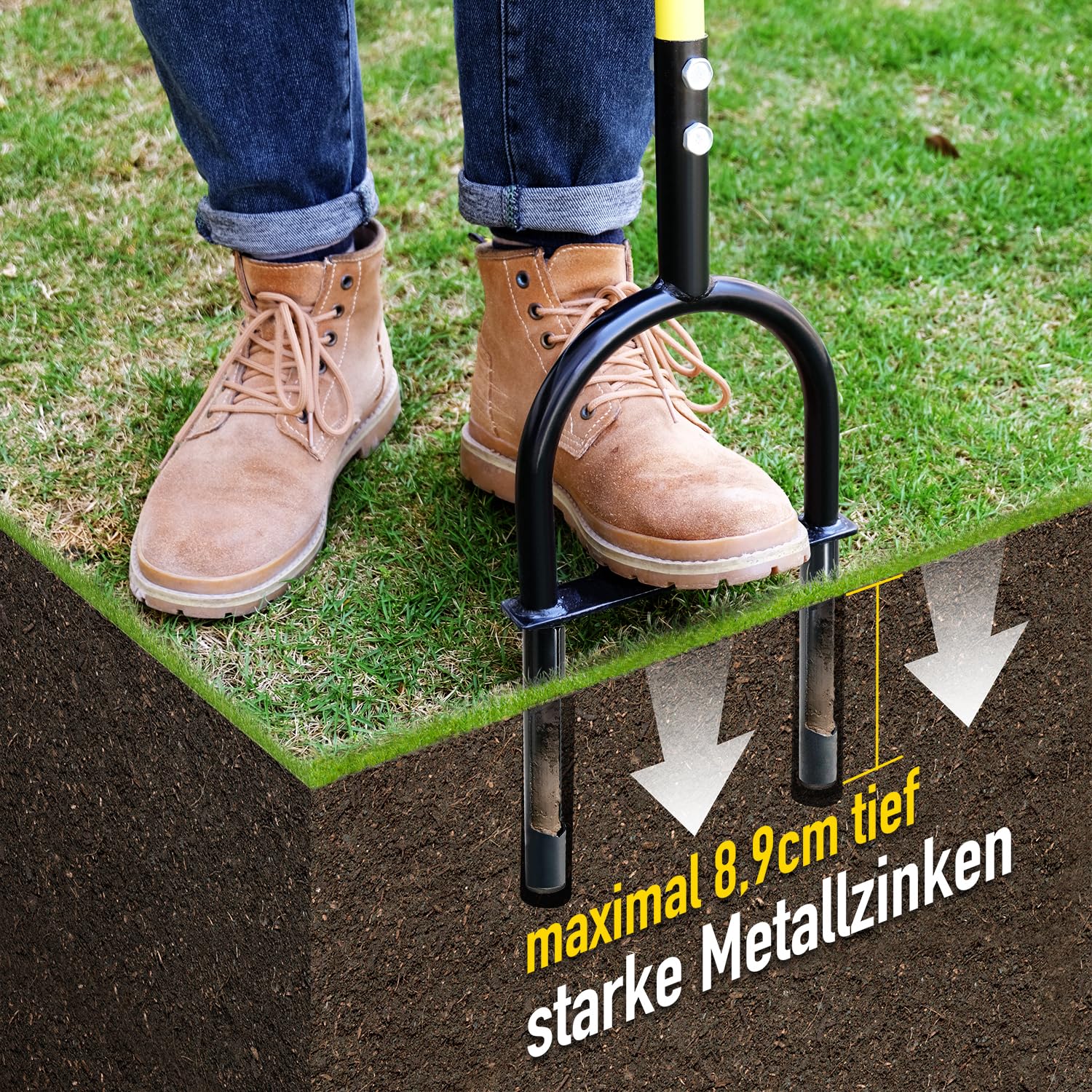 Jardineer Rasenlüfter Rasen-Kernbelüfter, Hand Aerifizierer für Rasen, Manueller Rasenvertikutierer, Kernbelüftungsgerät Gartengerät, Rasenspecht Aerifizierer und Aerifiziergabel für Verdichtete Böden