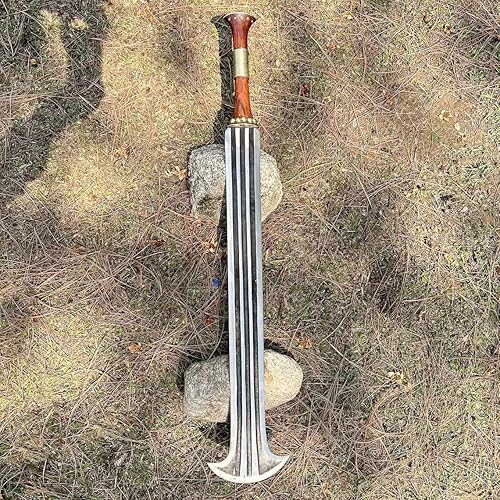 Miniatura 6 de Generic Espada Konda Ikakalaka hecha a mano, hoja de acero al carbono, antigua espada africana tradicional, espada de caza viene con funda de cuero