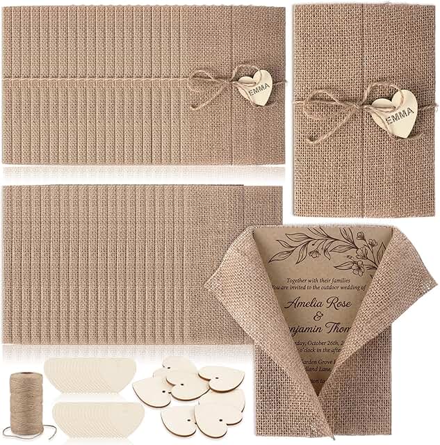 Tosstuki 50 Sets Pre-folded Linen Wedding Invitation Jackets for 5x7 Car...
