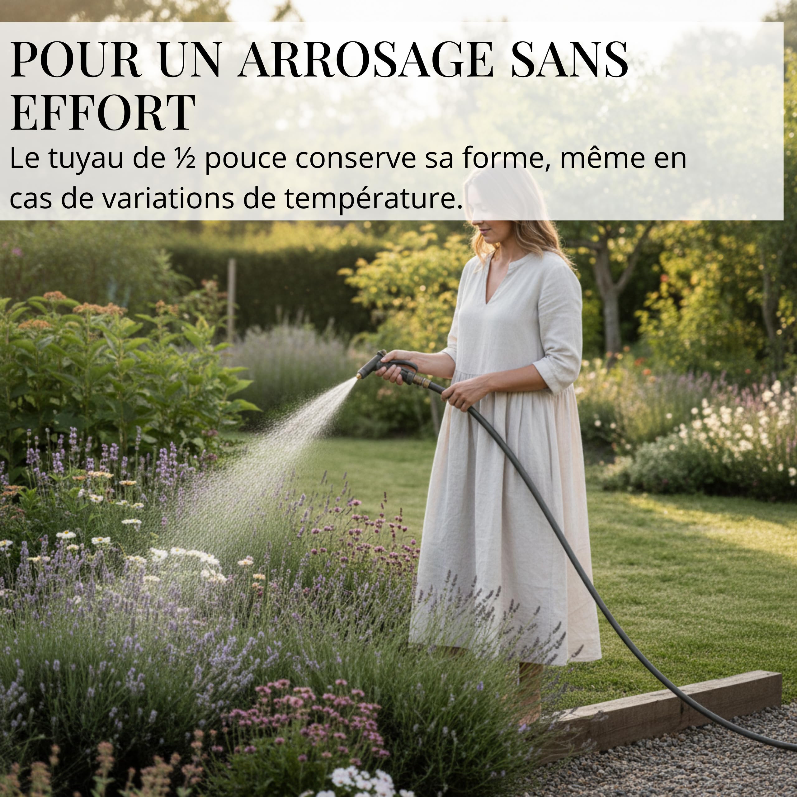 LIVLIG Tuyau d'Arrosage 50m Design – Tuyau Arrosage Flexible, 60% Recyclé, UV Résistant, Anti-Torsion, 1/2 Pouce, Anthracite