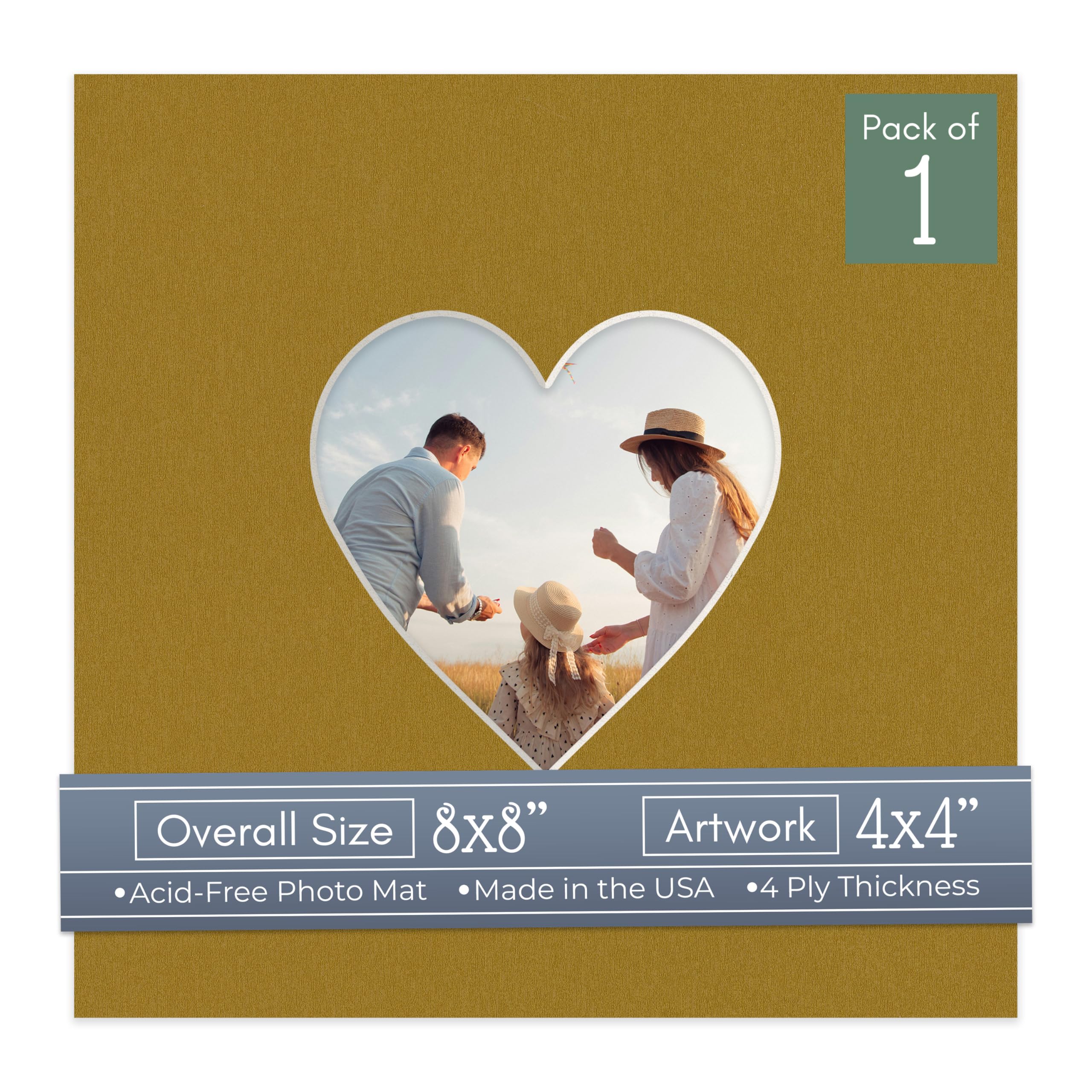 CountryArtHouse Metallic Gold Acid Free 8x8 Heart Picture Frame Mat with White Core Bevel Cut for 4x4 Pictures - Fits 8x8 Frame - Pack of 1 Matboard-image-36