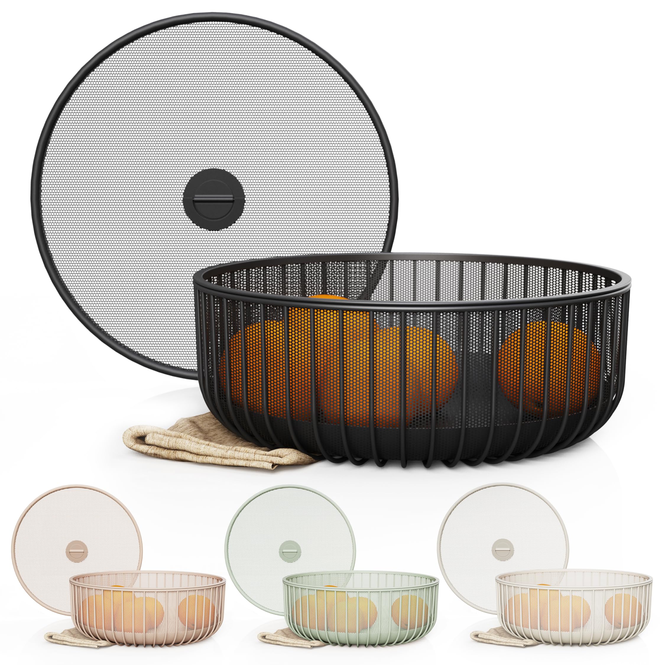 Fruitschaal, metalen weefsel, fruitmand, fruitetagère, rond, gouden