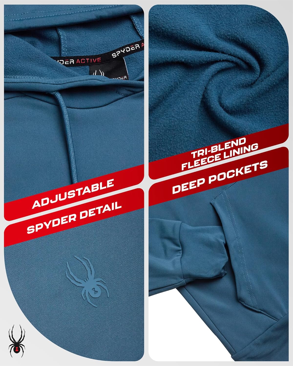 Spyder Mens Hoodie - Fleece Lined Pullover Basic Hooded Sweatshirt for Men - Casual Long Sleeve Warm Athletic Hoodie - Image 3
