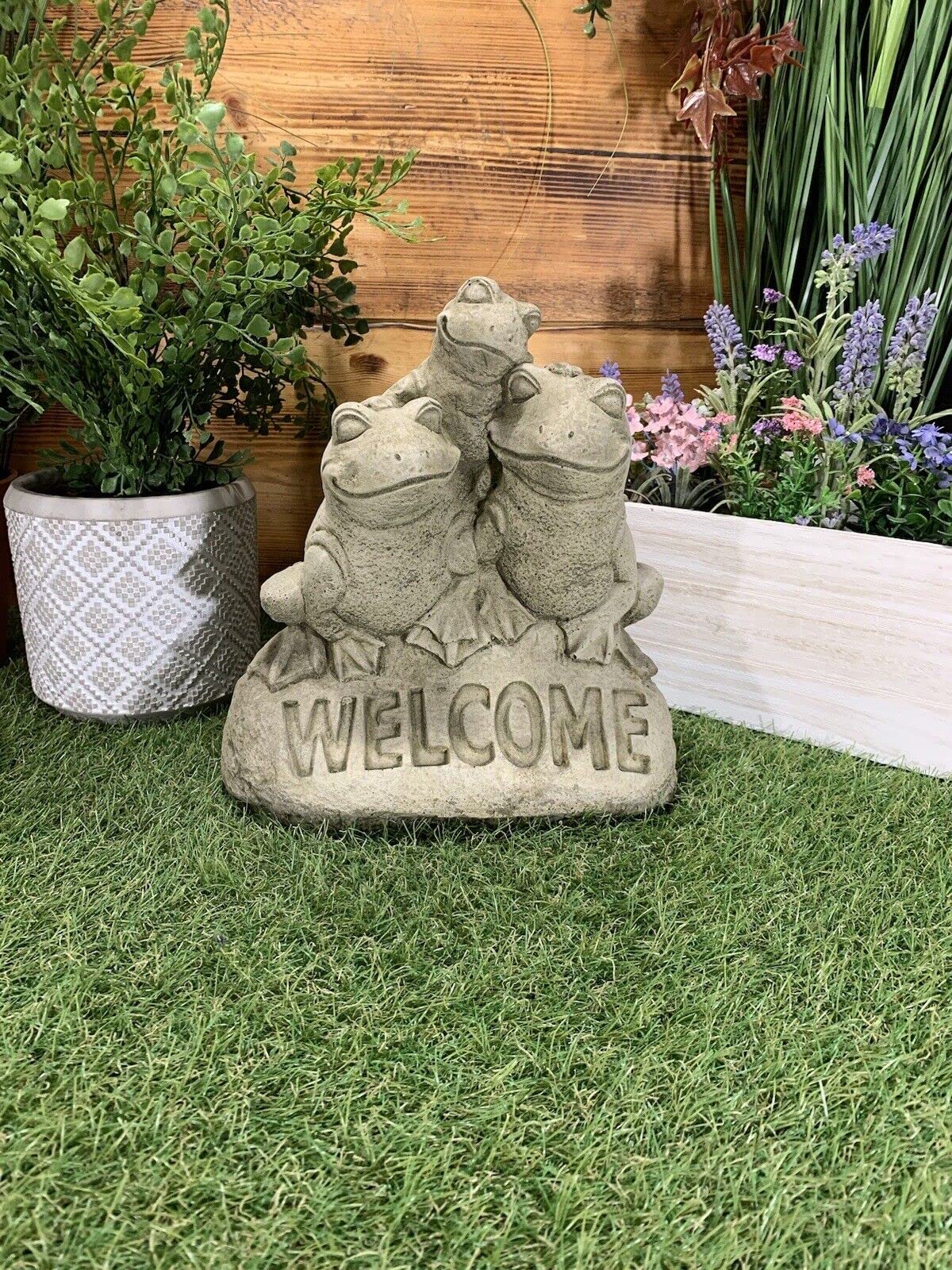 STONE GARDEN CUTE WELCOME FROG TOAD FAMILY STATUE ORNAMENT