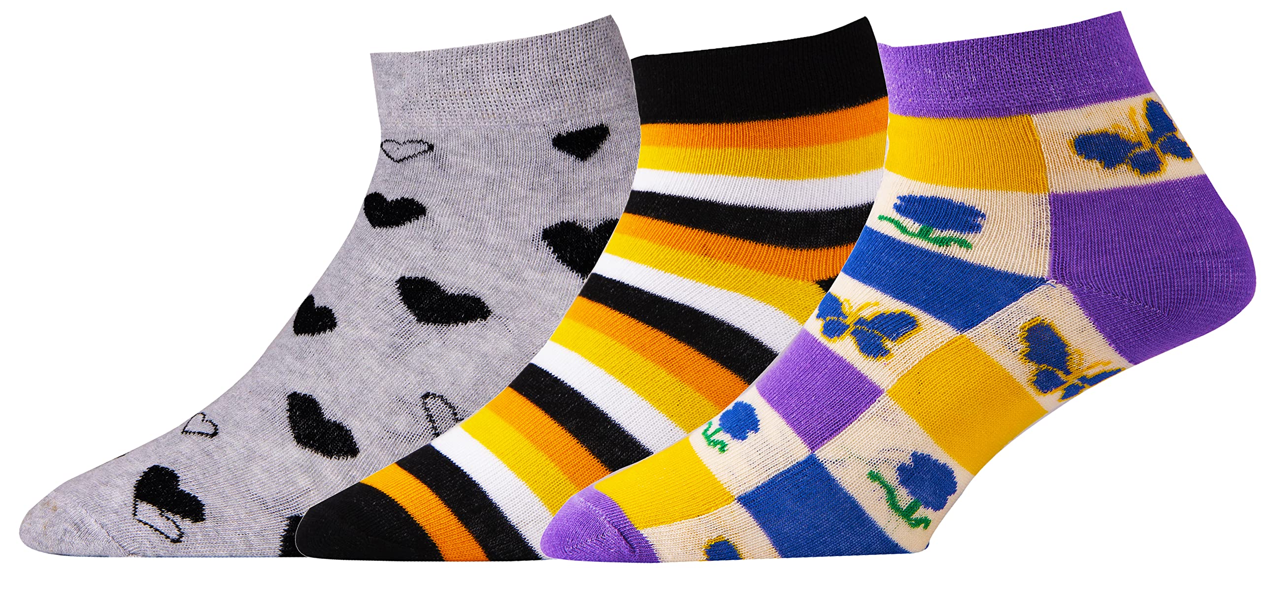 Women Ankle Length Soft Combed Cotton Multicolored Socks (Pack of 3 Pairs)-image-28