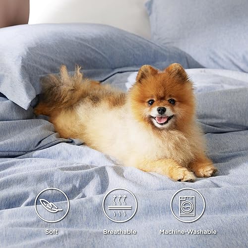 Miniatura 3 de Bedsure Funda de edredón azul tamaño Queen  Funda de edredón súper suave teñida catiónica para niños con cierre de cremallera, 3 piezas, incluye 1