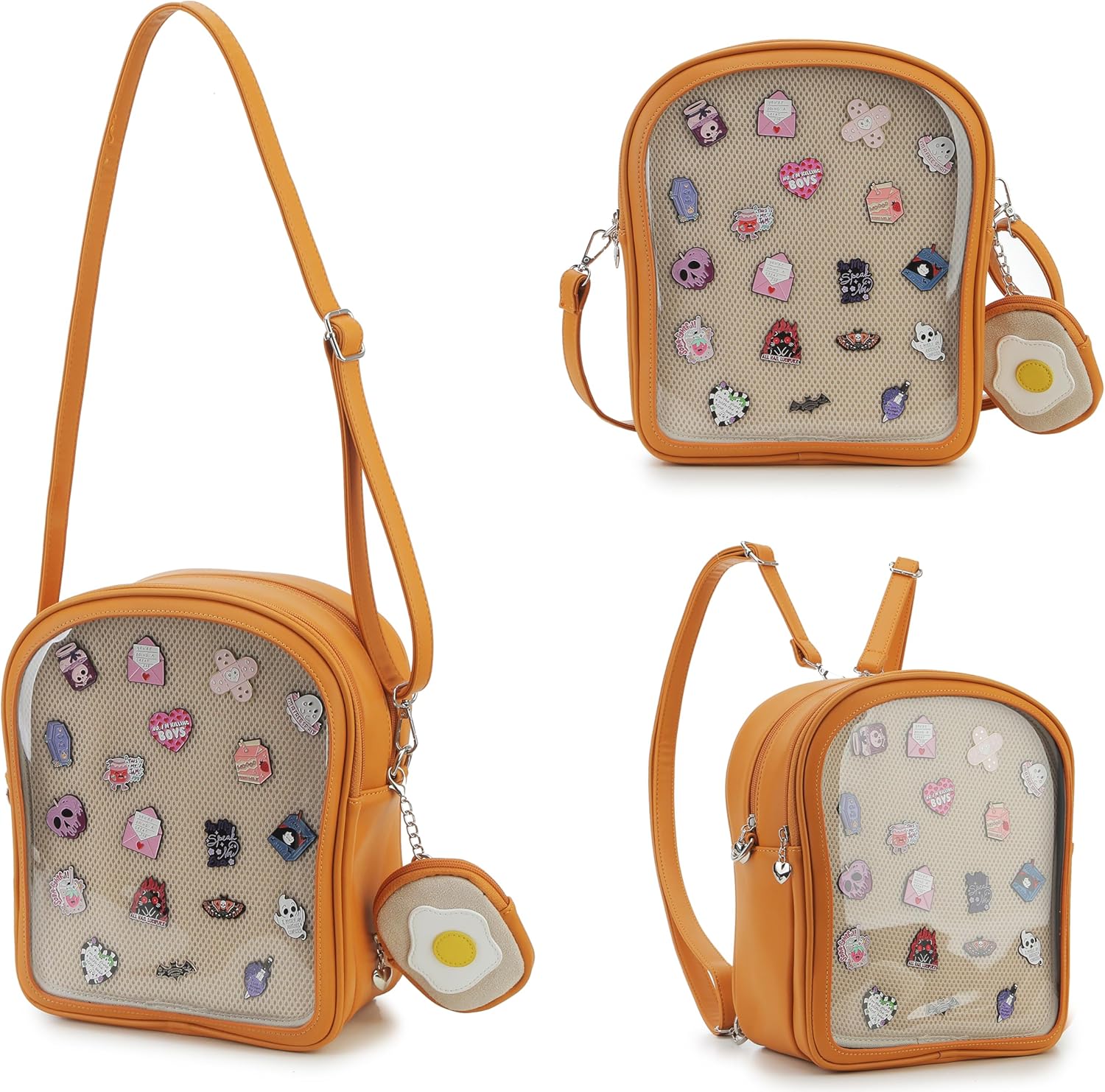 Cute Ita Bag Pin Display Backpack with 2 Inserts for Pins Novelty Toast Shaped Ita Crossbody Bag for Women with Adjustable Straps - Image 5