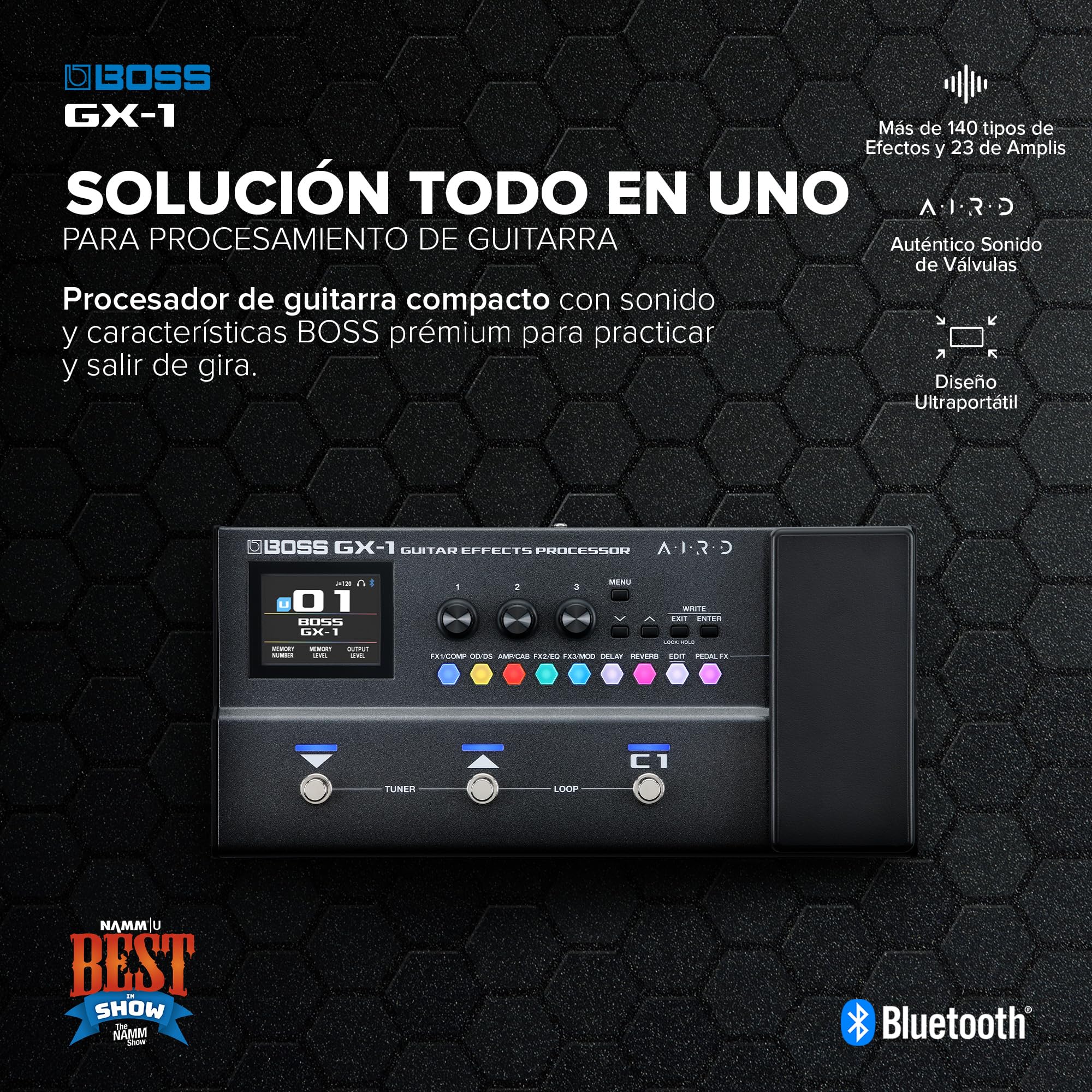 BOSS GX-1 | Procesador de efectos de guitarra ultraportátil | Repleto de amplis y efectos emblemáticos | Generador de sonido AIRD prémium | Ideal para guitarristas principiantes