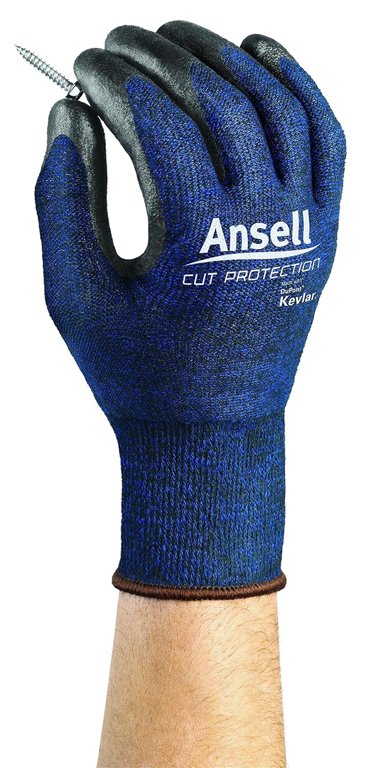 Ansell Cut Protection 97-505 Kevlar Glove, Cut Resistant, Black Foam Nitrile Coating, Knit Wrist Cuff, Large (Pack of 1)
