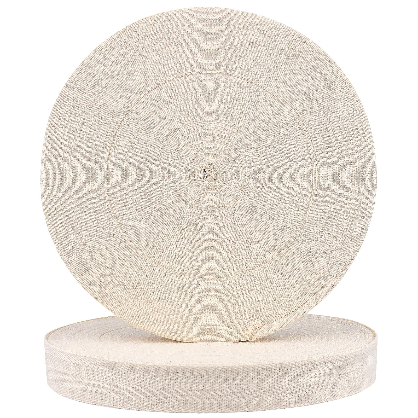 SOUJAP 2PCS 2.5cm x 100m Herringbone Cotton Webbing, 1 Inch Natural White Cotton Bias Binding Twill Tape for Sewing