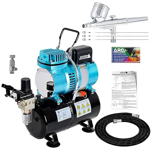 Master Airbrush Cool Runner II Dual Fan Airbrush and Compressor Kit with Gravity Air Brush with 3 Tips (0.2, 0.3 & 0.5mm Nozzle Tip), Compressor with Tank - Air Brush Kit for Beginners & Professionals