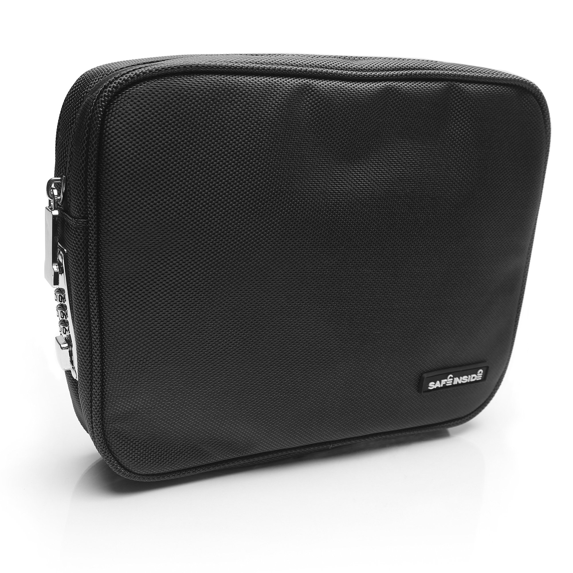 Safe Inside, Locking Privacy Pouch with Steel Tether Cable, Large, Black