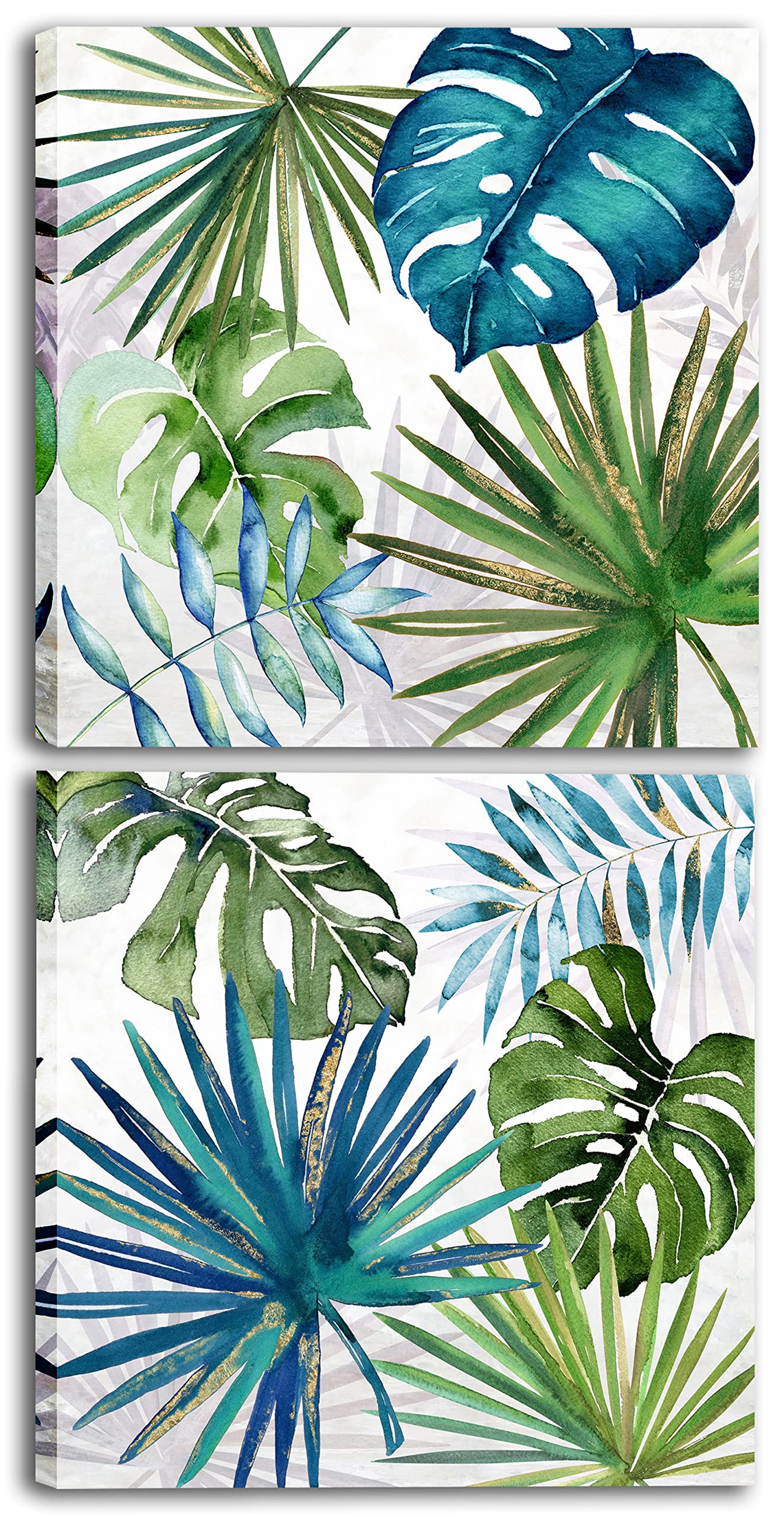 Art Knitting Paint by Number for Adults Beginner Students Kids, Gift Choice — DIY Acrylic Painting for Room Décor Canvas (Tropical Leaves — 2 Pieces, 12x12 Stretched)