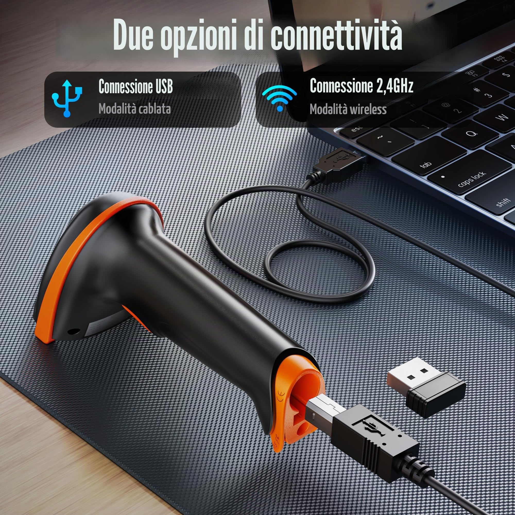 Tera 2D QR Lettore di Codici a Barre Senza Fili USB Cablato 1D 2D Wireless Barcode Scanner Codici a Barre Digitali/Stampati Funziona con Windows Mac Linux, D5100