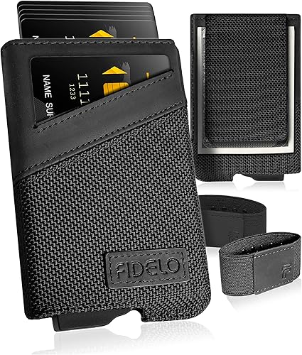 Fidelo - Cartera minimalista para hombre tarjetero delgado para tarjetas de crédito con tecnología de bloqueo RFID funda extraíble Negro black Nylon