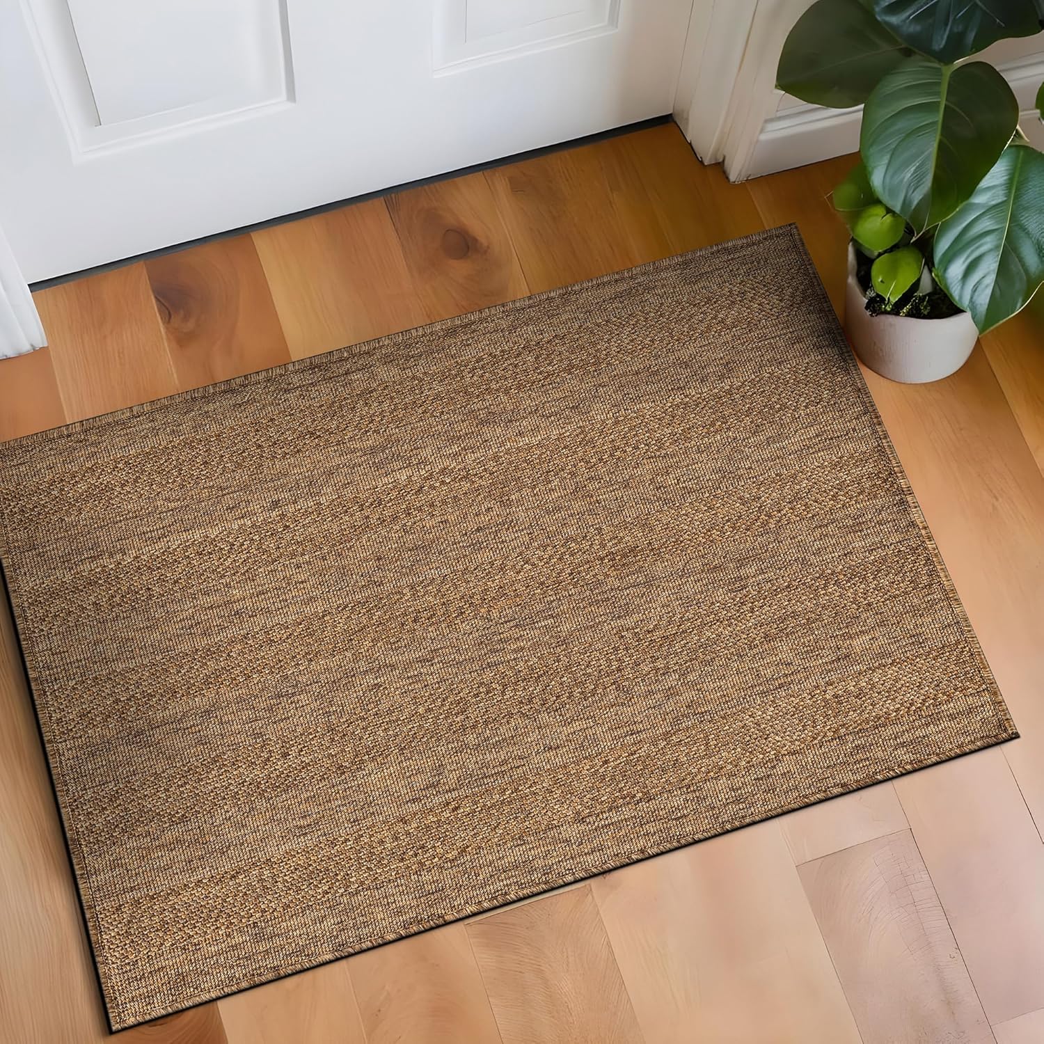 Rugshop Striped Indoor Outdoor Flat Woven Area Rug,Natural Jute-Style,Easy-Care Patio Rug for Entryway Backyard Porch Deck Balcony, 2' x 3' Natural/Jute
