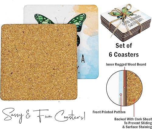 Miniatura 4 de Inkdotpot Juego de 6 posavasos decorativos antideslizantes, base de corcho antideslizante de 4 pulgadas, posavasos cuadrados impresos fáciles de