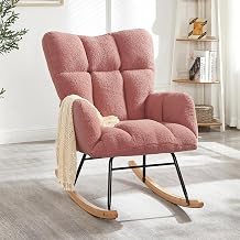 Teddy Fabric Glider Chair Tufted Upholstered Rocking Chair with Metal Frame, Accent Chair for Living Room, Nursery, Bedroom, Pink