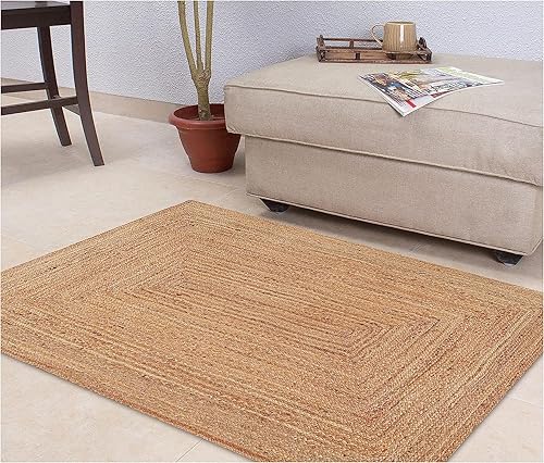 Miniatura 10 de KEMA Alfombra trenzada rectangular de yute tejida a mano de 2 x 3 pies, alfombra bohemia reversible natural para entrada, cocina, sala de estar