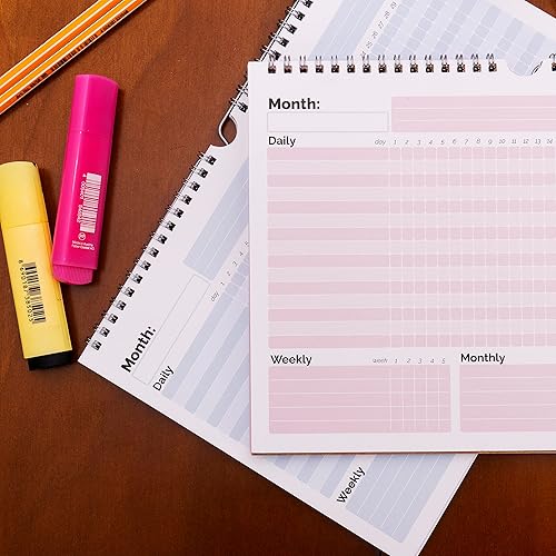 Miniatura 4 de Hadigu Calendario de seguimiento de hábitos (sin fecha de 12 meses) con espiral y colgador, tamaño A4 (8.3 x 11.7 pulgadas), planificador de