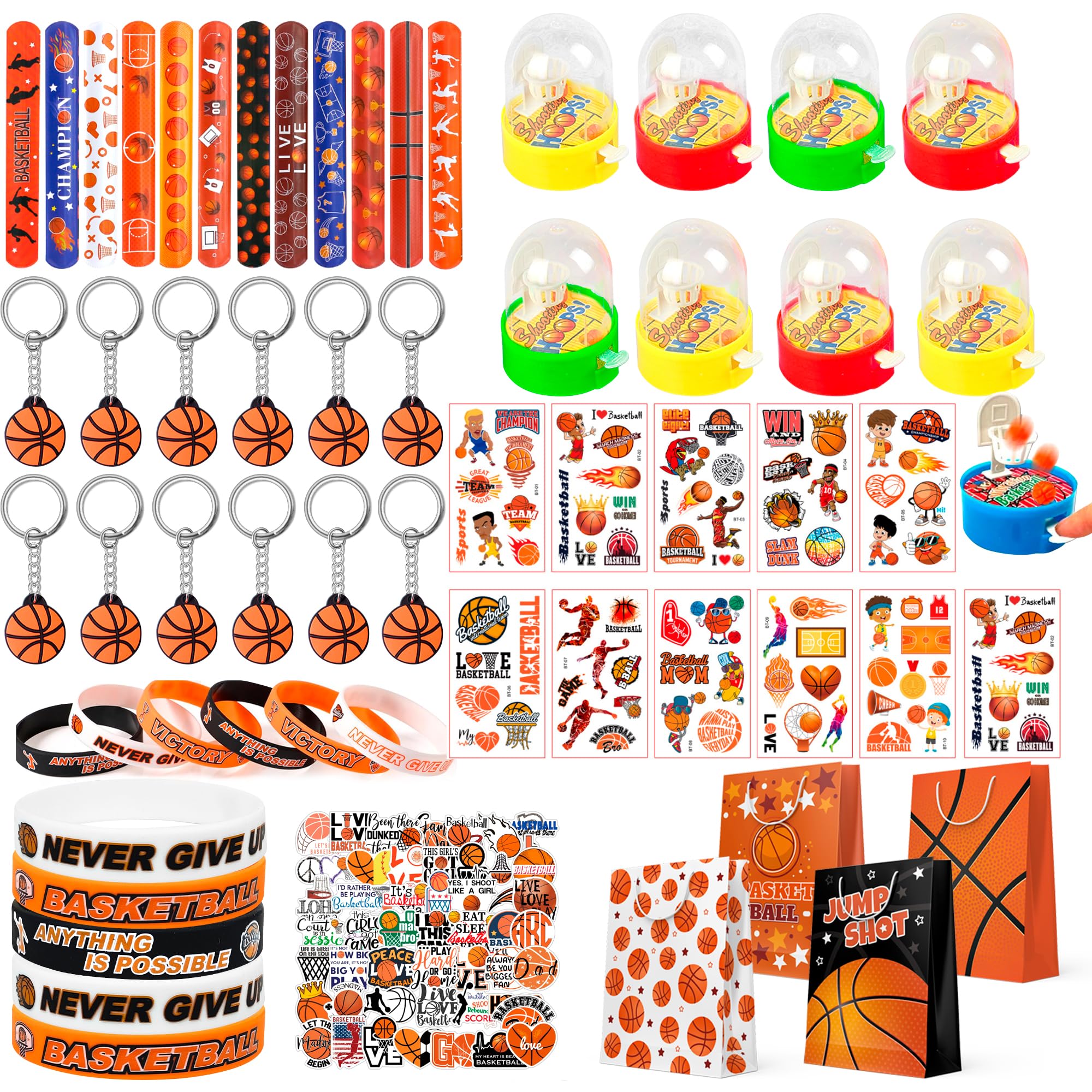 Bomboniere per Feste a Tema Basket,122 Pezzi Bomboniere a Tema Basket Set-Pallacanestro Goodie Bags Portachiavi Adesivi etc Decorazioni per Feste di Basket