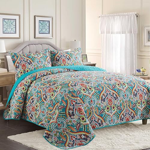 Miniatura 8 de BEDISELY Juego de ropa de cama de tamaño King, colchas bohemias, edredones tamaño King, juegos florales reversibles King, colcha suave, juego de