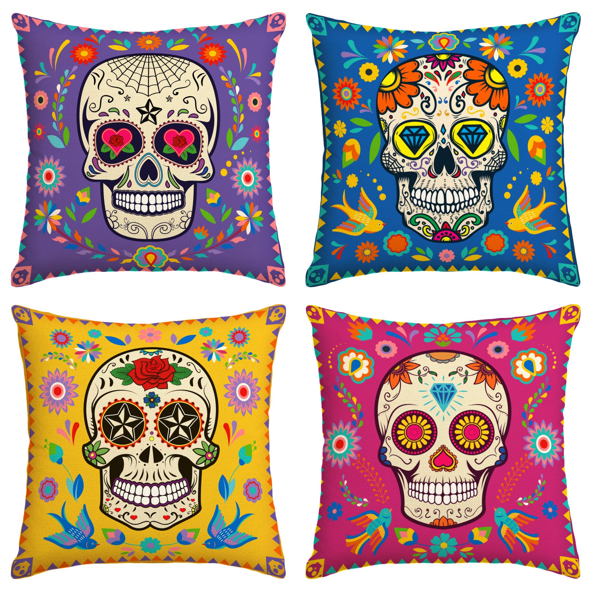 Day of The Dead Pillow Covers Dia De Los Muertos Throw Pillow Case Mexican Sugar Skull Marigolds Floral Decor Day of The Dead Decorations for Home Party