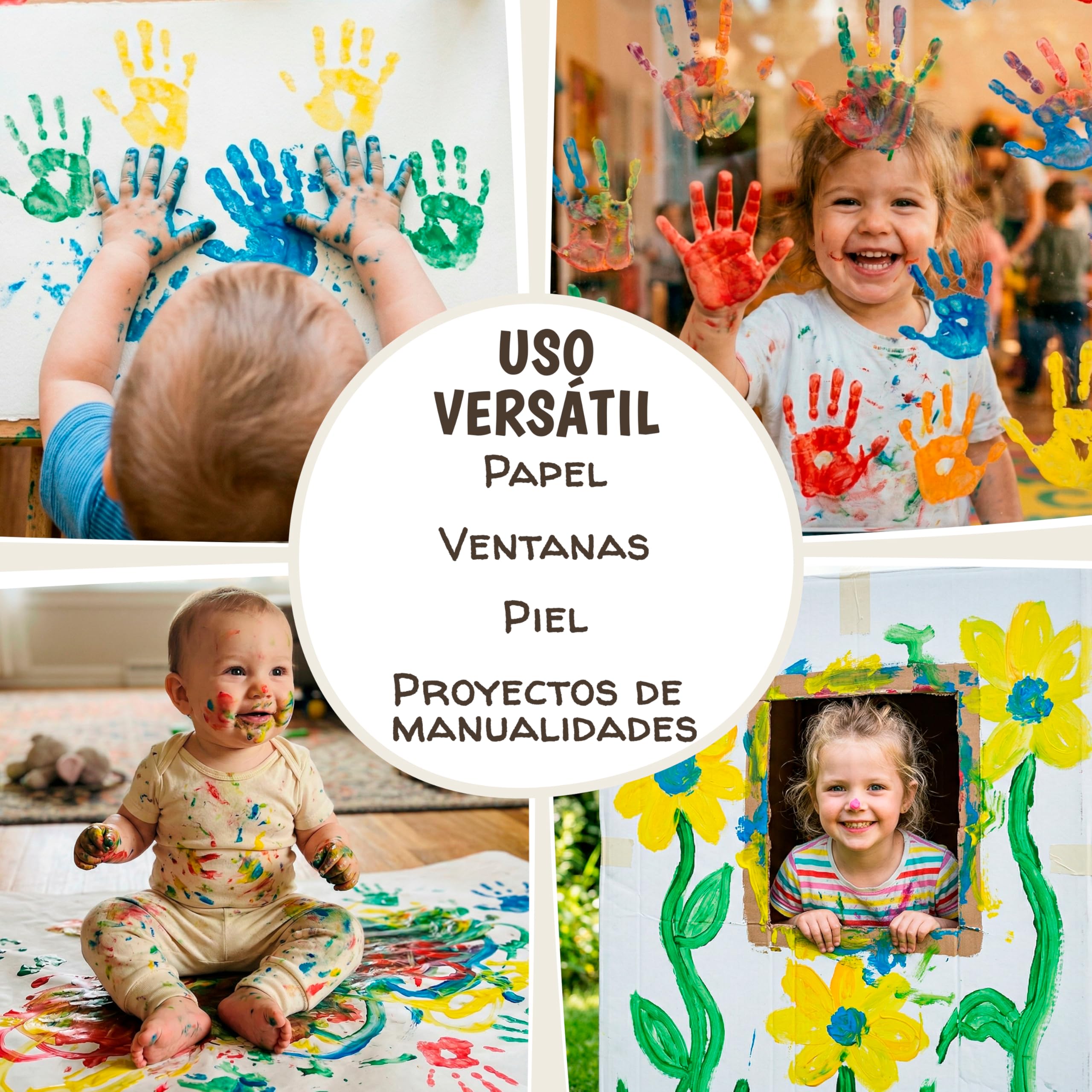 Pintura Dedos Bebe No Toxica Lavable 6x60ml – Pintura de Dedos Para Niños 1, 2, 3 años | Pintar con Manos y Pies | Pinta con Manos & Huellas Bebé Multi Superficia