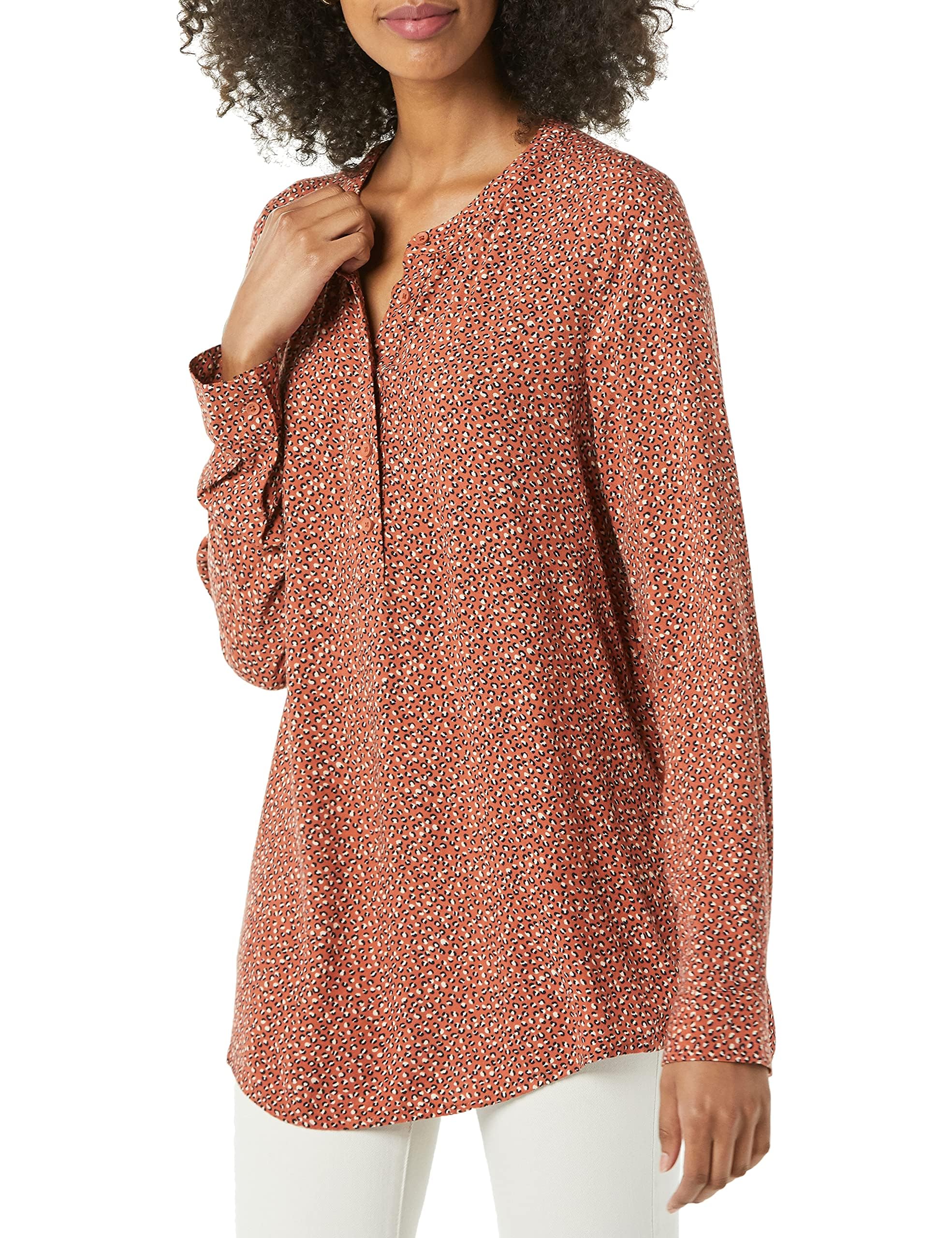 Amazon Essentials Women's Long-Sleeve Woven Blouse, Rust Leopard Print, XXL