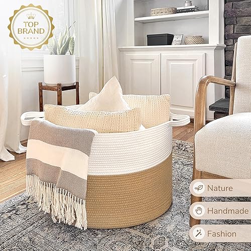 Vista 125 de INDRESSME - Canasta extragrande para ropa sucia de cuerda de algodón, cesta tejida decorativa con asas para guardería y sala, contenedor para Gris