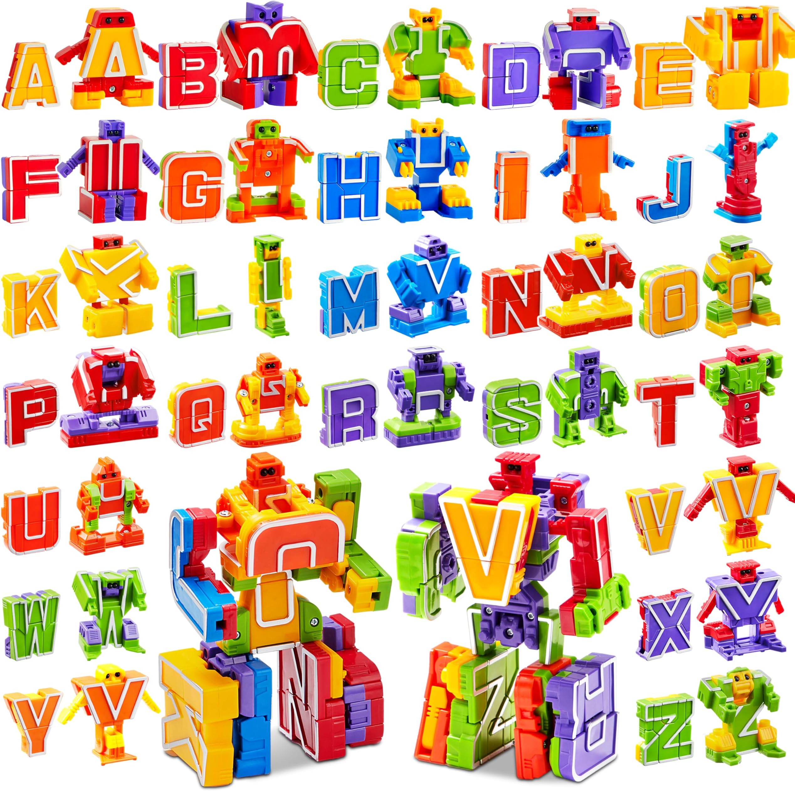 Alphabet Robot Action Figure Toys for Kids ABC Learning, Birthday Party, School Classroom Rewards, Carnival Prizes, Pre-School Education Toy, Easter Basket Stuffers, Christmas Stocking Stuffers