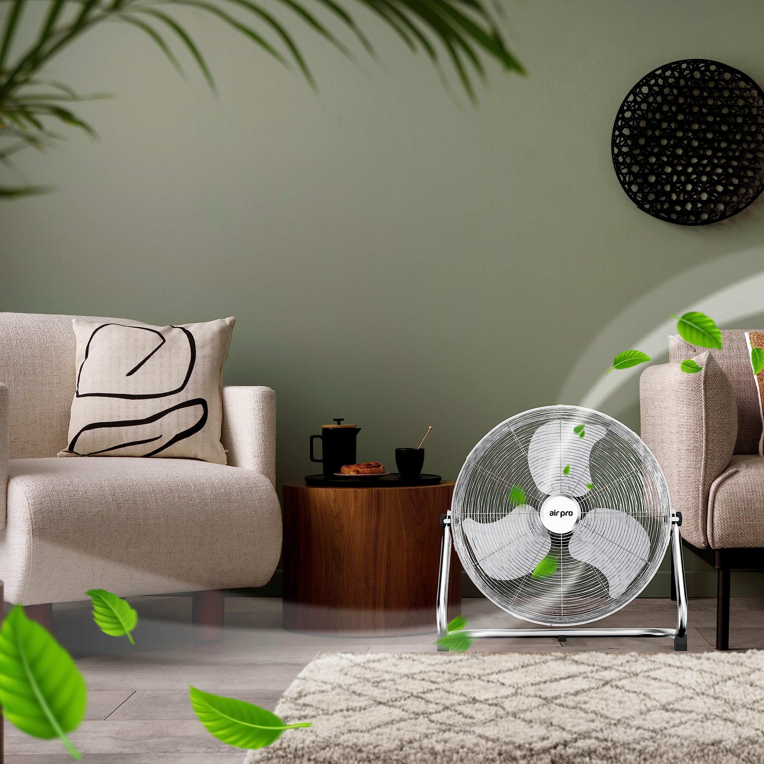 Air Pro 20" Floor Fan - Powerful Air Cooling & Circulating Fan with 3 Speed Setting & Adjustable Tilt - Indoor Home, Office, Gym Fan Quiet Portable Electric Fan with Metal Blade & Body 1.6m Long Cable