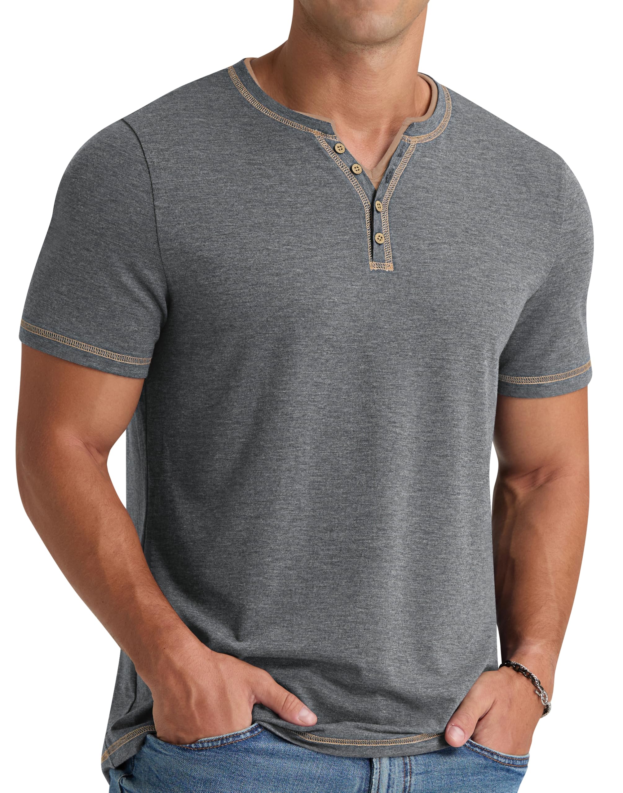 NITAGUT T-Shirts for Herren Kurzarm V-Ausschnitt Knopfleiste Männer Henley Tee Shirts Sommer Lässige Slim Fit Tops