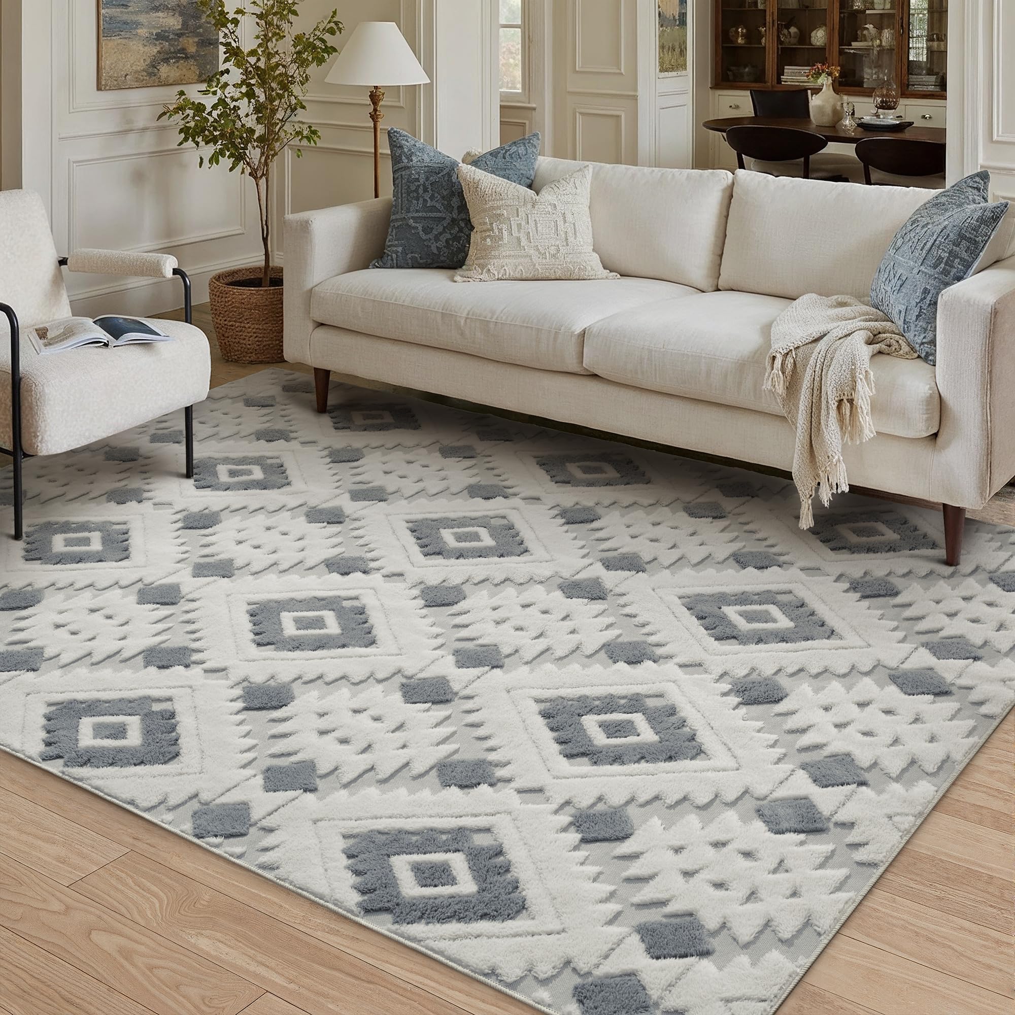 tappeto moderno living room 160x230 cm blue grey geometric