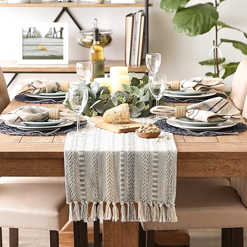 Vista 48 de DII Farmhouse - Camino de mesa trenzado a rayas, 15x72, azul marino