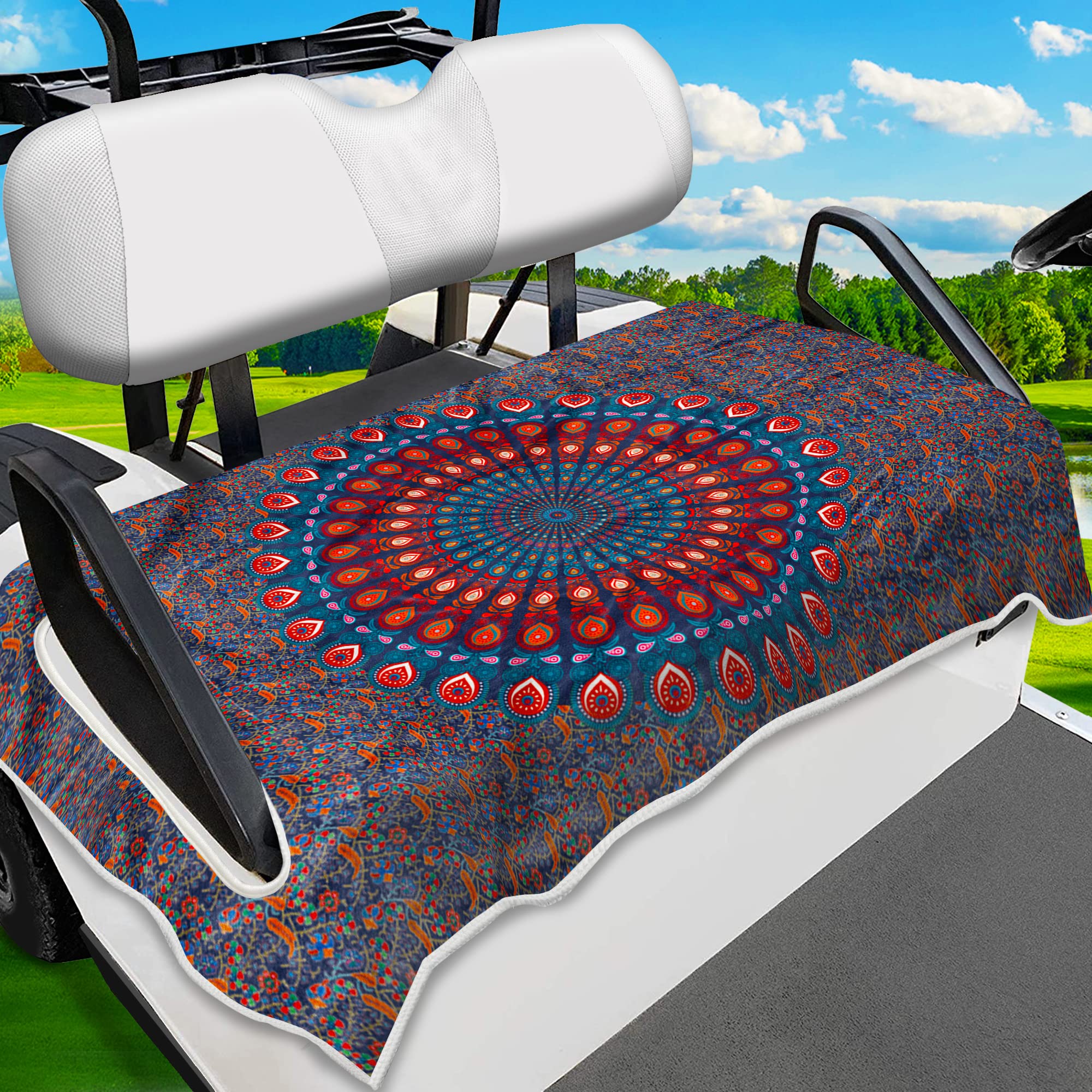 ENYORSE Golf Cart Seat Covers - Ethnic Style Golf Cart Towel Blanket for 2/4 Seater, Soft & Breathable Microfiber, Keeps Seats Cool & Comfortable, 51”