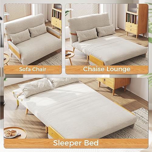 Miniatura 52 de JASIWAY Silla convertible para adultos, silla futón convertible 3 en 1 de lino con almohada, sofá cama individual plegable, cama de invitados para