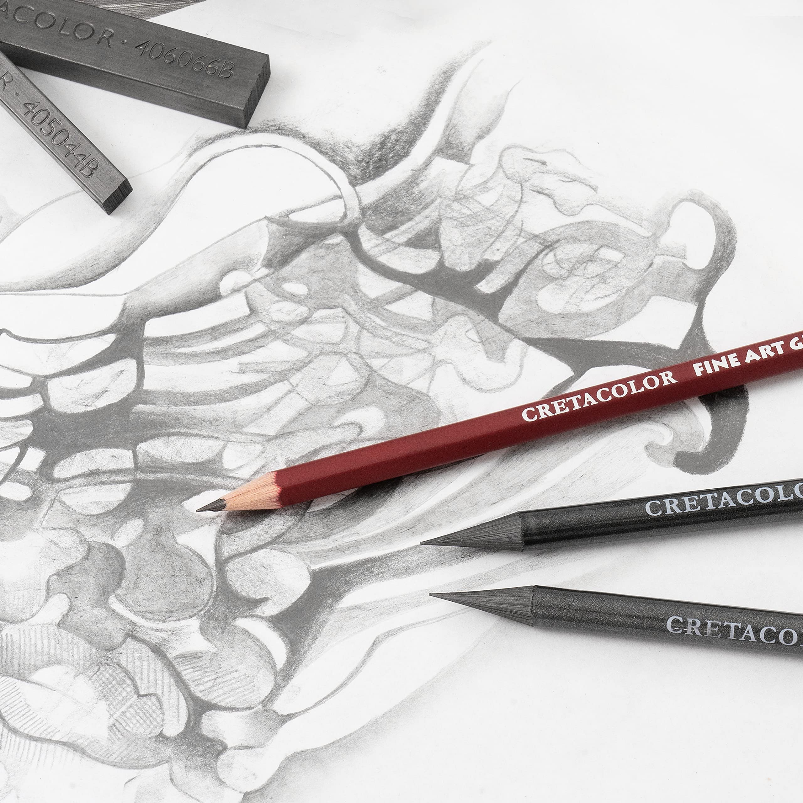 CRETACOLOR Silver Box Graphite Drawing Set, set de dessin en graphite, 15 pièces, pour débutants et professionnels, dans un étui métallique, y compris gomme